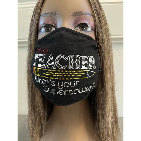Teacher Superpower Rhinestone Bling Face Mask - Picture 4 of 10